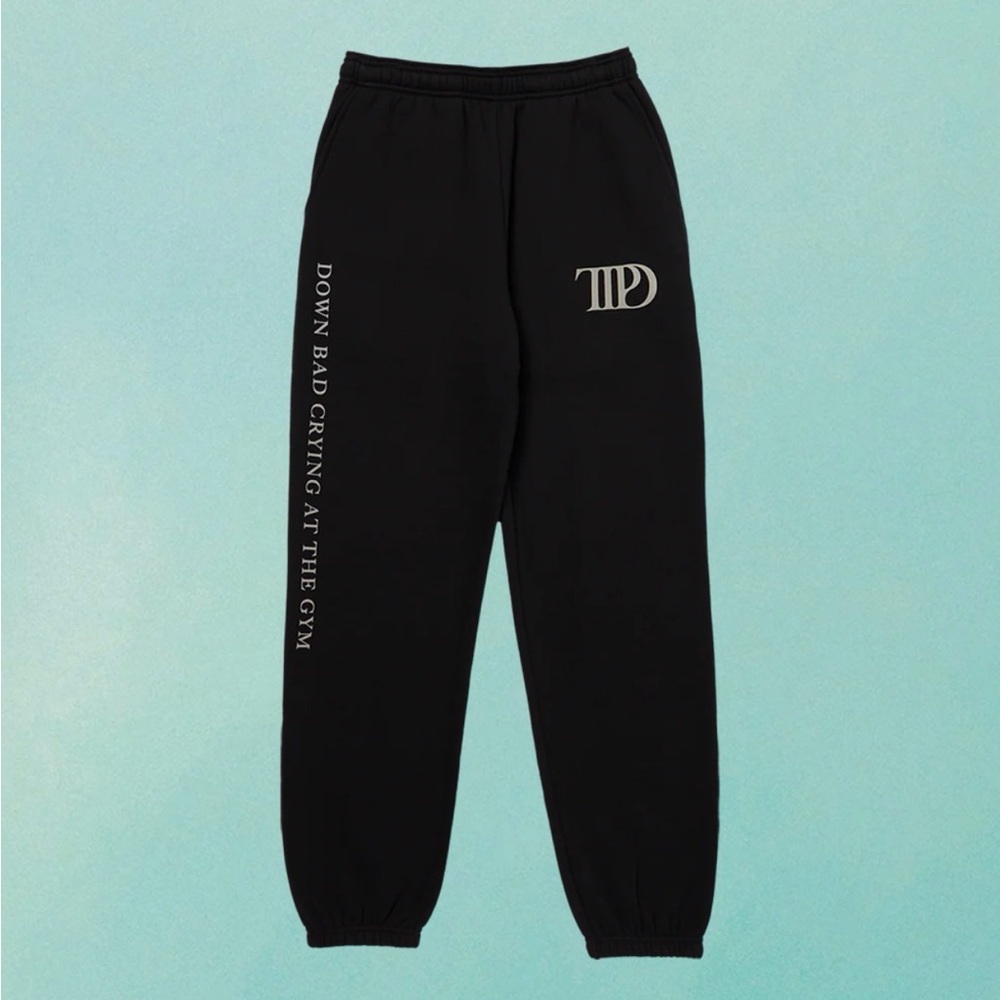 Taylor Swift Tortured Poets Department Black Sweatpants with Side Text and Logo